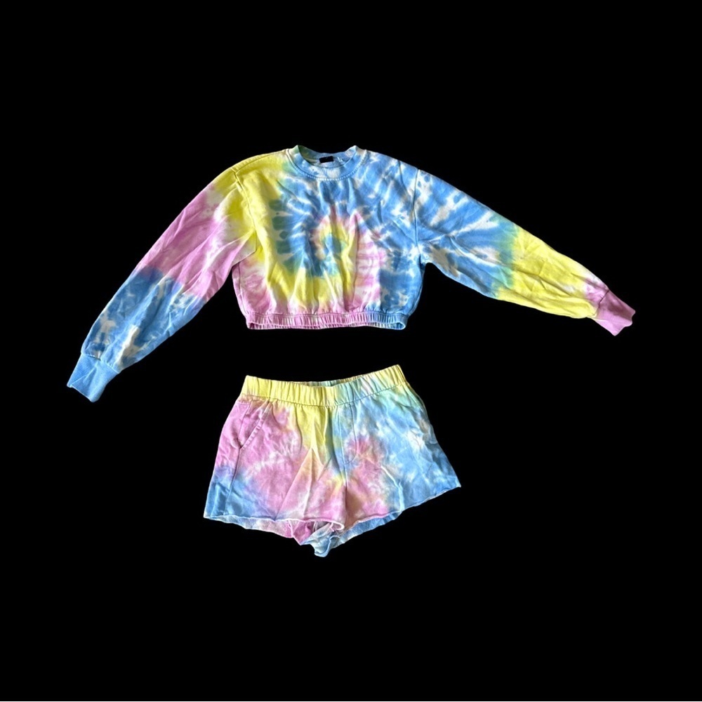 PAC SUN TIE DYE LOUNGE SET LONG SLEEVE SIZE SMALL YELLOW BLUE PINK